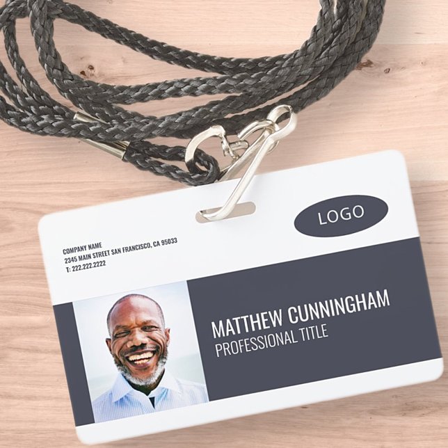 Modern Custom Logo Employee Name Barcode ID Badge (Creator Uploaded)