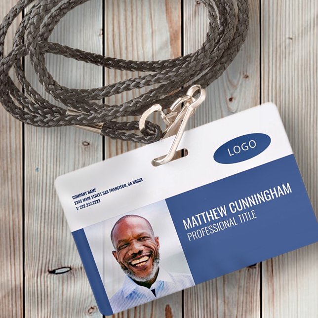 Modern Custom Logo Employee Name Barcode ID Badge (Creator Uploaded)