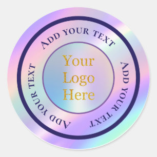 Modern Custom Logo Holographic Elegant Border Classic Round Sticker