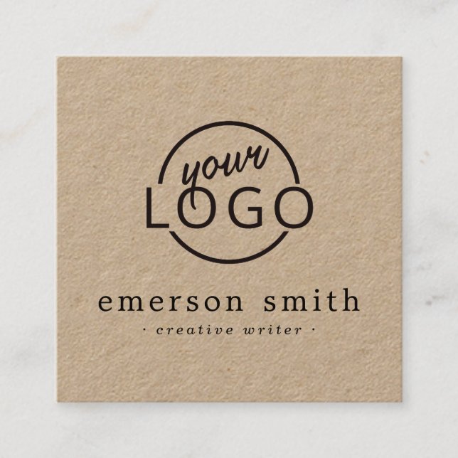 Modern custom logo minimalist Kraft paper Square Business Card (Front)