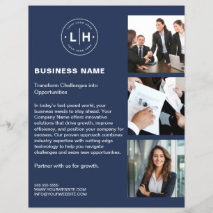 Modern Custom Logo Photo QR Navy Blue Business Flyer