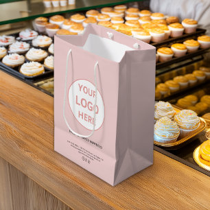 Modern Custom Logo Pink Bakery Business Medium Gift Bag