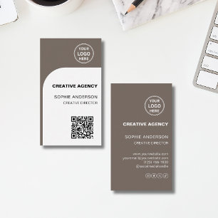 Modern Custom Logo QR Creative Agency Taupe Business Card
