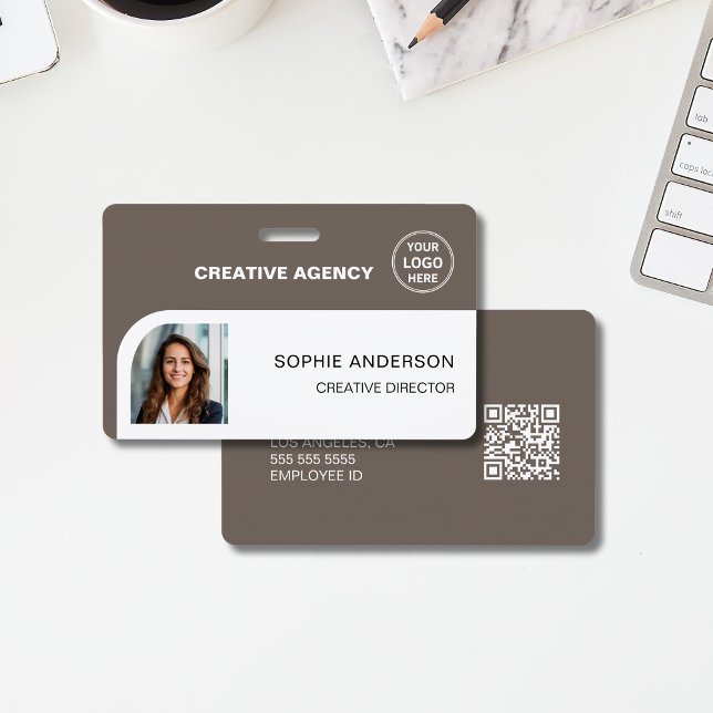 Modern Custom Logo Taupe Employee Staff Name ID Badge (Modern Custom Logo Taupe Employee Staff Name Badge)