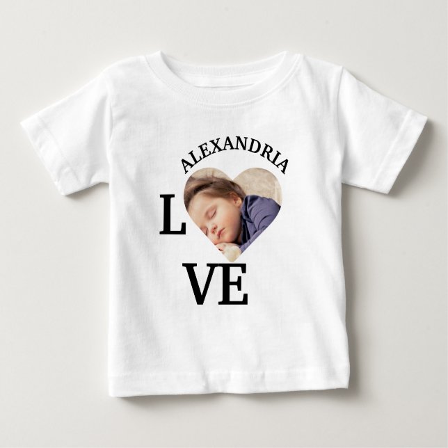 Modern Custom love heart photo template Baby T-Shirt (Front)