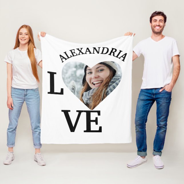 Modern Custom love heart photo template Fleece Blanket (In Situ)