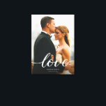 Modern custom Love Script Wedding Photo print<br><div class="desc">Celebrate your love story with this modern wrapped canvas wedding photo print, featuring your favourite wedding portrait, your names, and wedding date in elegant script. The flowing "love" calligraphy overlay adds a romantic touch, creating a timeless keepsake for your home. Perfect as a wedding gift, anniversary decor, or bridal shower...</div>