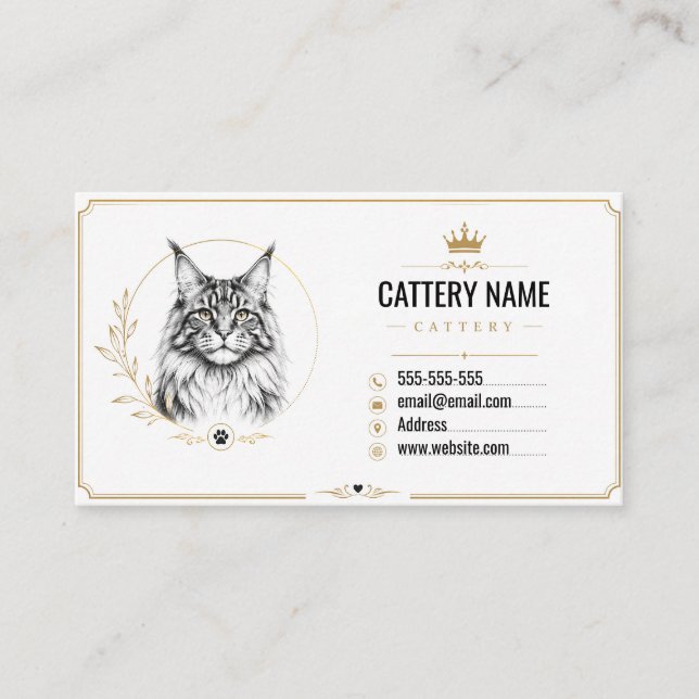 Modern Custom Maine Coon Cattery Business Card   (Front)