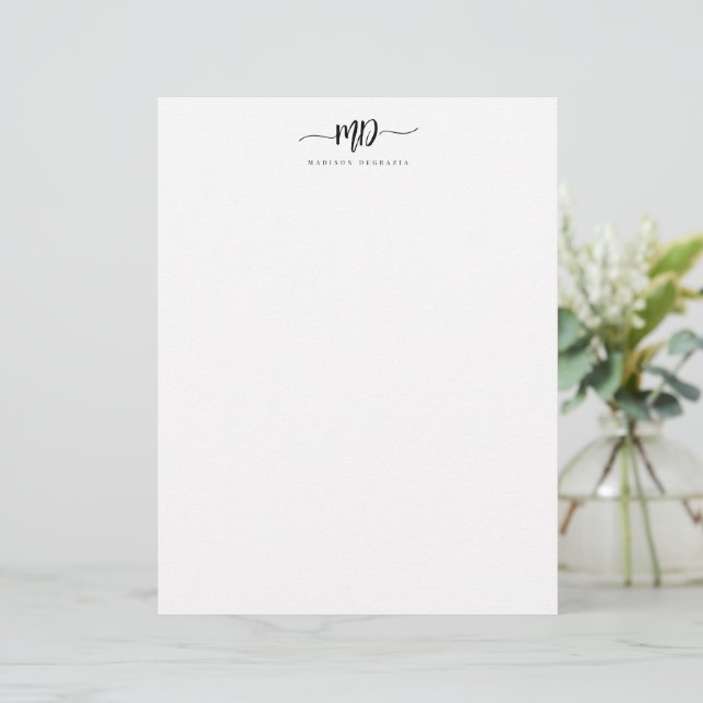 Modern Custom Monogram Brush Script Stylish Custom Letterhead (Standing Front)