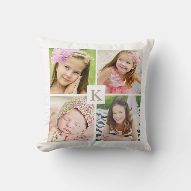 Modern Custom Monogram Family Photo Collage Cushion (Front)