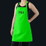 Modern custom monogram initials black neon green apron<br><div class="desc">Modern custom monogram initials neon green white Apron.
Black letters,  neon green background.
you can choose your strap colour
great gift for mum,  dad,  friends and yourself!
Modern,  minimalist,  simple,  stylish design.

Great for cooks,  chefs,  pottery,  ceramics,  crafts,  work,  kitchen,  baking,  bbq,  grill,  and also businesses and stores,  etc</div>