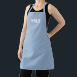 Modern custom monogram initials cerulean blue apron<br><div class="desc">Modern custom monogram initials cerulean blue white apron.
white letters, light pink background.
you can choose your strap colour.
great gift for mum, friends and yourself!
Modern, minimalist, simple, stylish design.
Great for cooks, chefs, pottery, ceramics, crafts, work, kitchen, baking, bbq, grill, and also businesses and stores, etc</div>