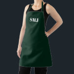 Modern custom monogram initials dark green white apron<br><div class="desc">Modern custom monogram initials dark green white Apron.
white letters,  light pink background.
you can choose your strap colour.
great gift for mum,  friends and yourself!
Modern,  minimalist,  simple,  stylish design.

Great for cooks,  chefs,  pottery,  ceramics,  crafts,  work,  kitchen,  baking,  bbq,  grill,  and also businesses and stores,  etc</div>