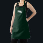 Modern custom monogram initials dark green white apron<br><div class="desc">Modern custom monogram initials dark green white Apron.
white letters, light pink background.
you can choose your strap colour.
great gift for mum, friends and yourself!
Modern, minimalist, simple, stylish design.
Great for cooks, chefs, pottery, ceramics, crafts, work, kitchen, baking, bbq, grill, and also businesses and stores, etc</div>