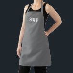 Modern custom monogram initials grey white apron<br><div class="desc">Modern custom monogram initials grey white Apron.
white letters,  grey background.
you can choose your strap colour.
great gift for mum,  friends and yourself!
Modern,  minimalist,  simple,  stylish design.

Great for cooks,  chefs,  pottery,  ceramics,  crafts,  work,  kitchen,  baking,  bbq,  grill,  and also businesses and stores,  etc</div>