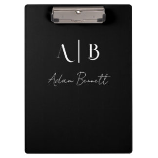Modern Custom Monogram Initials Name Black Clipboard