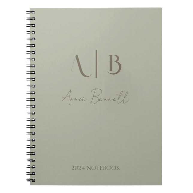 Modern Custom Monogram Initials Name Dusty Sage Notebook (Front)