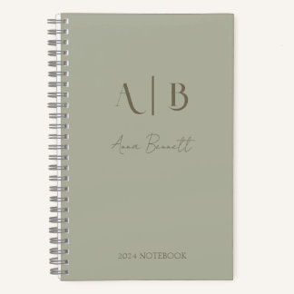 Modern Custom Monogram Initials Name Dusty Sage Notebook