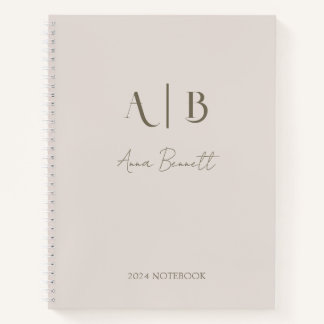 Modern Custom Monogram Initials Name Light Beige Notebook