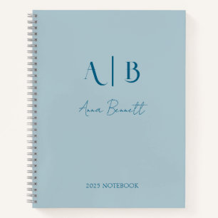 Modern Custom Monogram Initials Name Pastel Blue Notebook