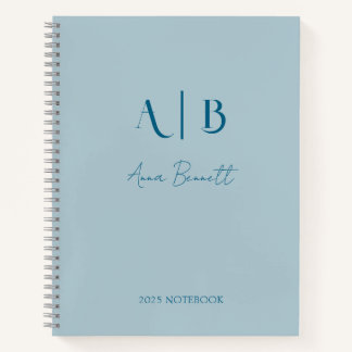Modern Custom Monogram Initials Name Pastel Blue Notebook