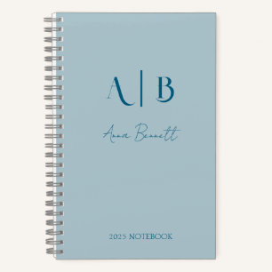 Modern Custom Monogram Initials Name Pastel Blue Notebook