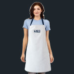 Modern custom monogram initials navy blue white apron<br><div class="desc">Personalise custom monogram initials navy blue white Apron.
navy blue letters,   white background.
you can choose your strap colour
great gift for mum,  dad,  friends and yourself!
Modern,  minimalist,  simple,  stylish design.

Great for cooks,  chefs,  pottery,  ceramics,  crafts,  work,  kitchen,  baking,  bbq,  grill,  and also businesses and stores,  etc</div>