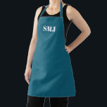 Modern custom monogram initials petrol blue white apron<br><div class="desc">Modern custom monogram initials petrol blue white Apron.
white letters,  light pink background.
you can choose your strap colour.
great gift for mum,  friends and yourself!
Modern,  minimalist,  simple,  stylish design.

Great for cooks,  chefs,  pottery,  ceramics,  crafts,  work,  kitchen,  baking,  bbq,  grill,  and also businesses and stores,  etc</div>