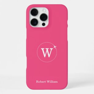 Modern Custom Monogram Name   Berry Pink White  iPhone 16 Pro Max Case