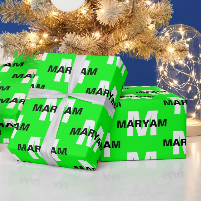 Modern Custom Monogram Name Bright Green Gift  Wrapping Paper (Holidays)