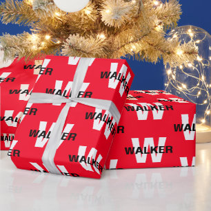 Modern Custom Monogram Name Bright Red Gift Wrapping Paper