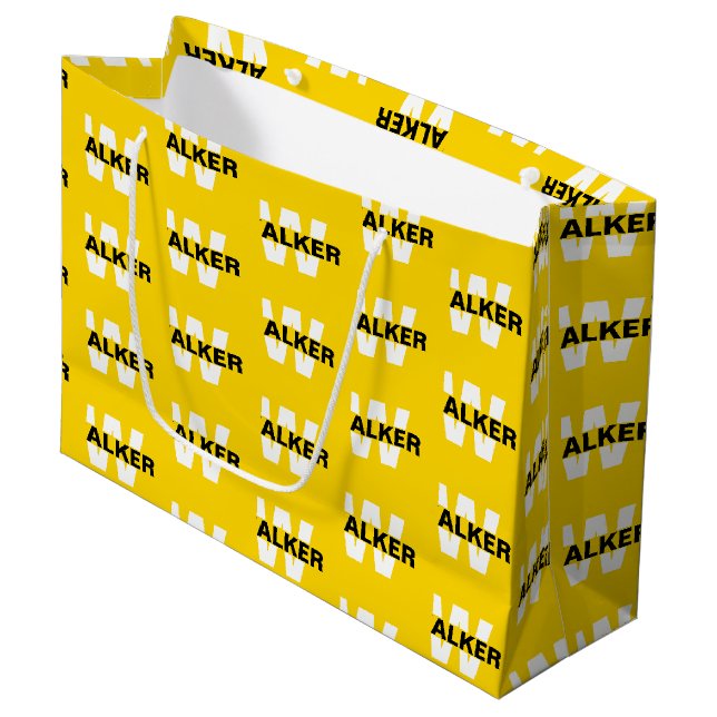 Modern Custom Monogram Name Gold Gift Bag (Front Angled)
