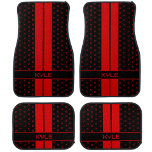 Modern Custom Monogram Name Red Striped Car Mat<br><div class="desc">Upgrade your vehicle's interior with a unique set of personalised car mats. This stylish template includes both your name and your initial letter in a monogram pattern. Designed with classic double racing stripes in black and red. These sports style car mats will protect the interior, with a polyester surface and...</div>