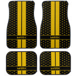 Modern Custom Monogram Name Yellow Striped Car Mat<br><div class="desc">Upgrade your vehicle's interior with a unique set of personalised car mats. This stylish template includes both your name and your initial letter in a monogram pattern. Designed with classic double racing stripes in black and yellow. These sports style car mats will protect the interior, with a polyester surface and...</div>