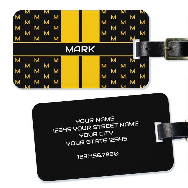 Modern Custom Monogram Name Yellow Striped Luggage Tag (Creator Uploaded)