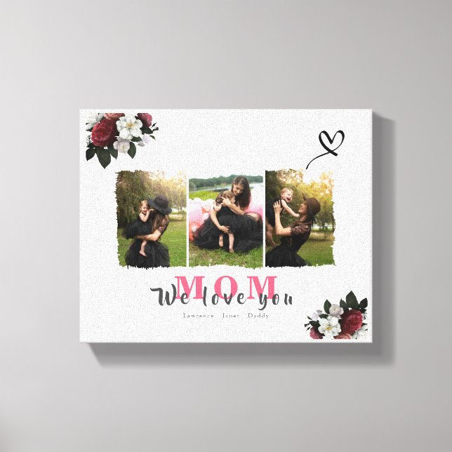 Modern Custom Monogram Photo Collage Mother Family Canvas Print (Front)