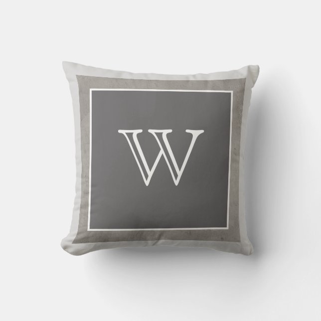 modern custom monogram pillow grey and white (Front)