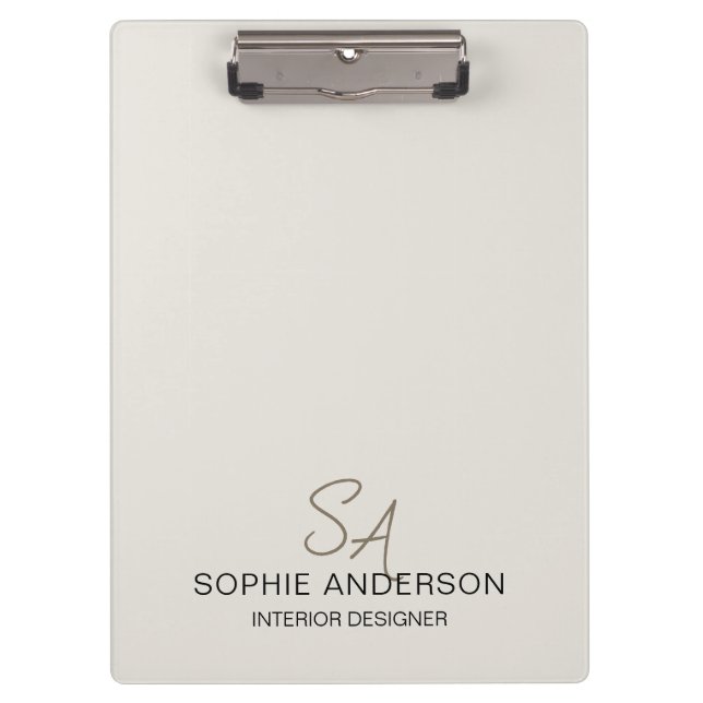 Modern Custom Monogram Professional Business Clipboard (Front)