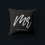 Modern custom Mr. Cushion<br><div class="desc">Mr and Mrs couple pillows, customisable with your own name and your favourite colours.</div>