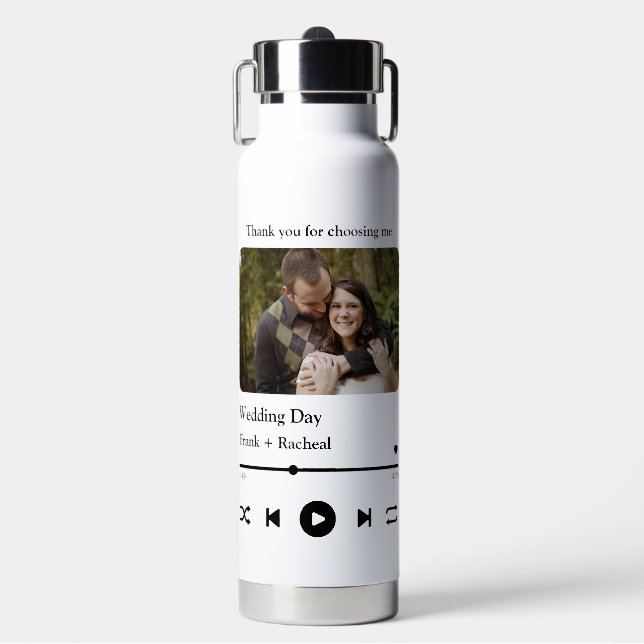 Modern Custom music song couple playlist photo Water Bottle (Front)
