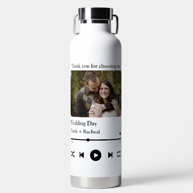 Modern Custom music song couple playlist photo Water Bottle (Front)