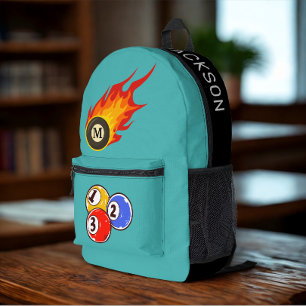 Modern Custom Name Billiard Burning Ball Printed Backpack