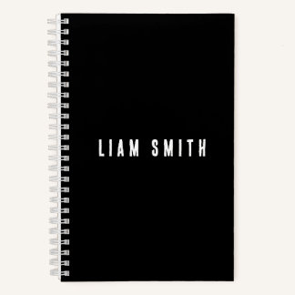 Modern Custom Name Black Notebook
