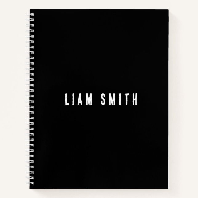 Modern Custom Name Black Notebook (Front)