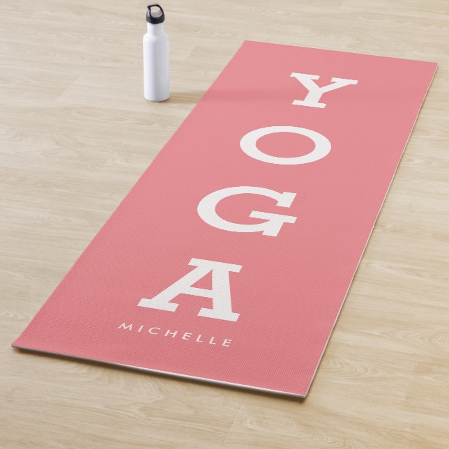 Modern custom name coral pink solid colour thick yoga mat (In Situ)
