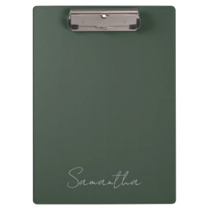 Modern Custom Name Dark Green Clipboard