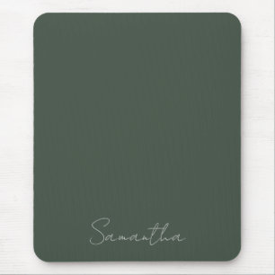 Modern Custom Name Dark Green Mouse Pad