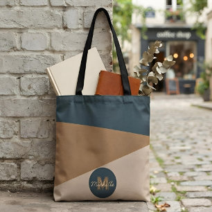 Modern Custom Name Earth Tone Colorblock Monogram Tote Bag