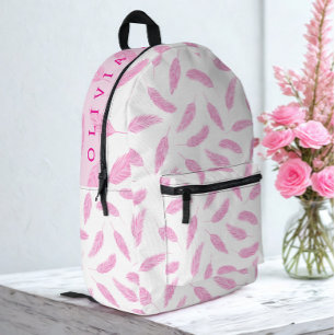 Modern Custom Name Flamingo Father Light Pink Printed Backpack