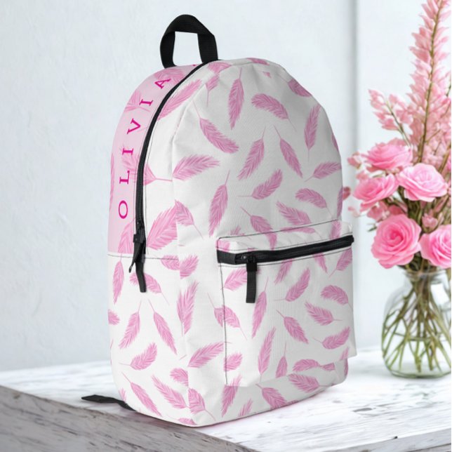Modern Custom Name Flamingo Father Light Pink Printed Backpack (Modern custom name flamingo father pink backpack )